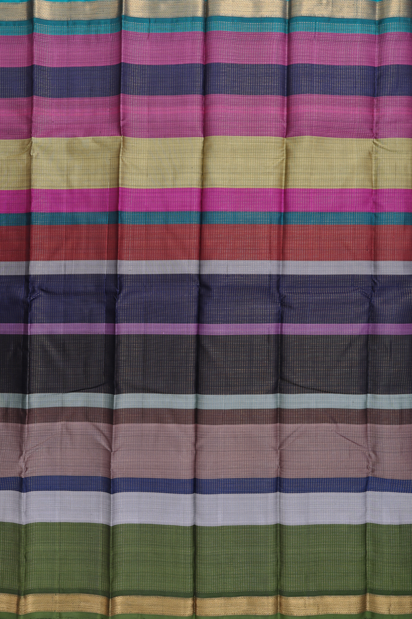 Kanchipuram Silk Saree In Multicolor With Stripes Design