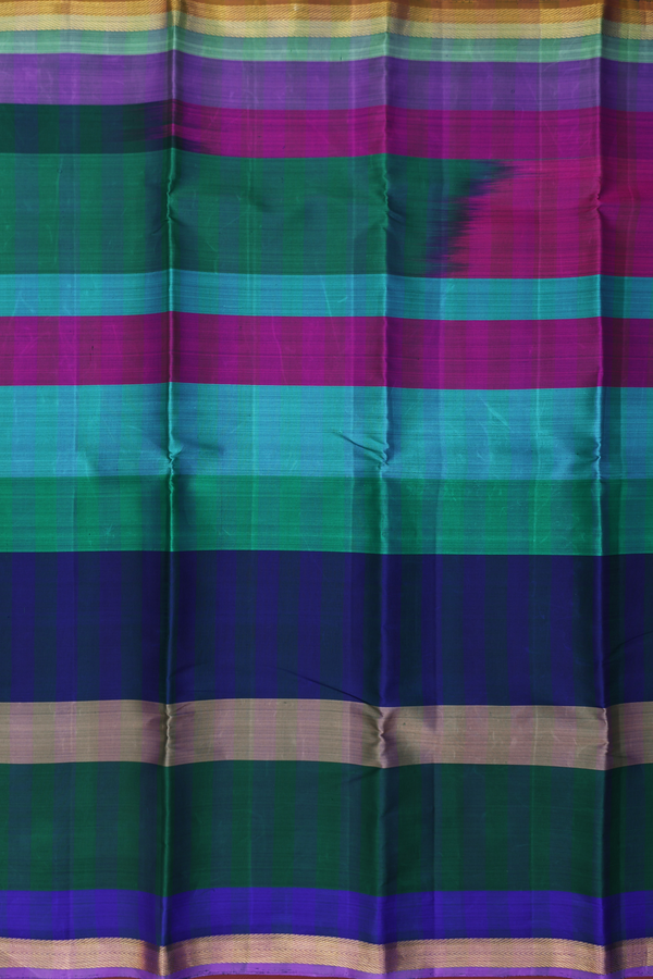 Kanchipuram Silk Saree In Multicolor With Stripes Design
