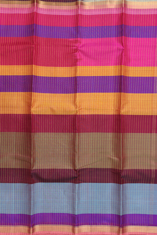 Kanchipuram Silk Saree In Multicolor With Stripes Design