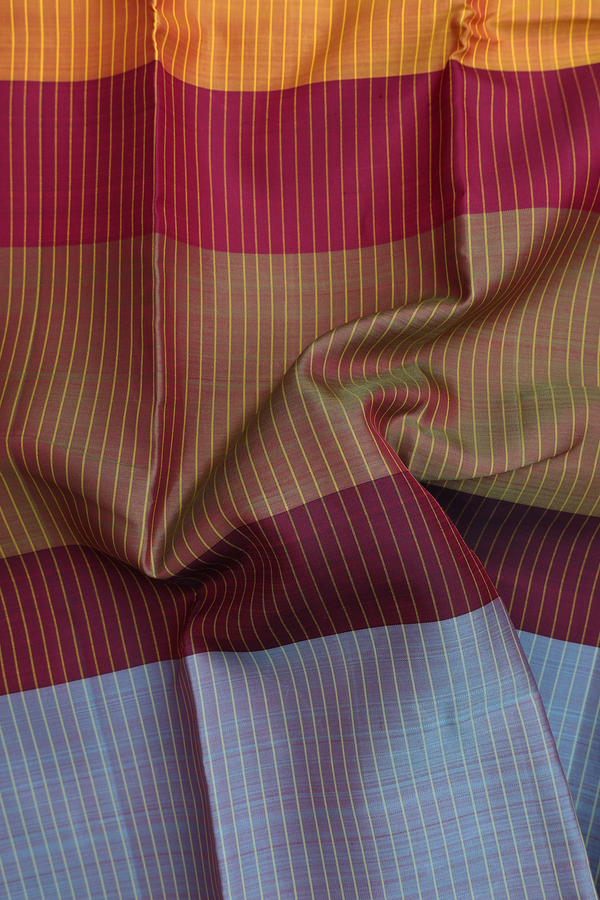 Kanchipuram Silk Saree In Multicolor With Stripes Design