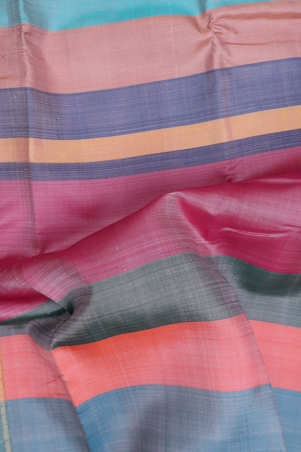 Kanchipuram Silk Saree In Multicolor With Stripes Design