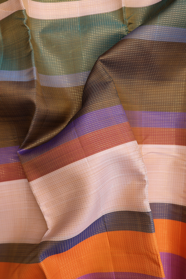 Kanchipuram Silk Saree In Multicolor With Stripes Design