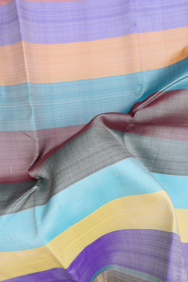 Kanchipuram Silk Saree In Multicolor With Stripes Design