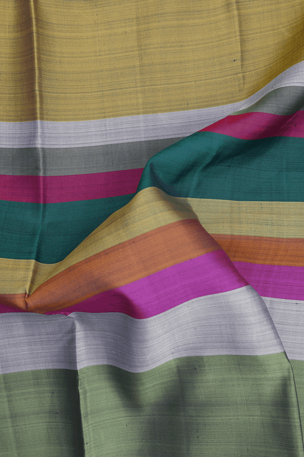 Kanchipuram Silk Saree In Multicolor With Stripes Design