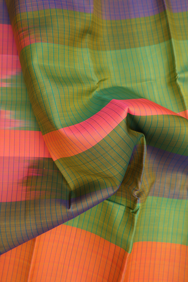 Kanchipuram Silk Saree In Multicolor With Stripes Design