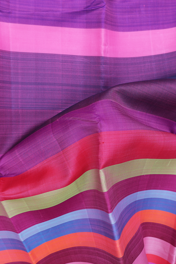 Kanchipuram Silk Saree In Multicolor With Stripes Design