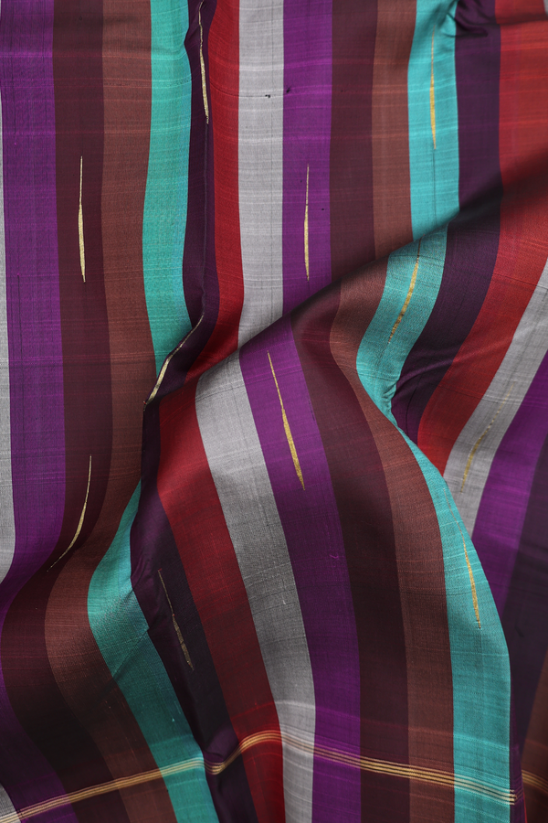 Kanchipuram Silk Saree In Multicolor With Stripes Design