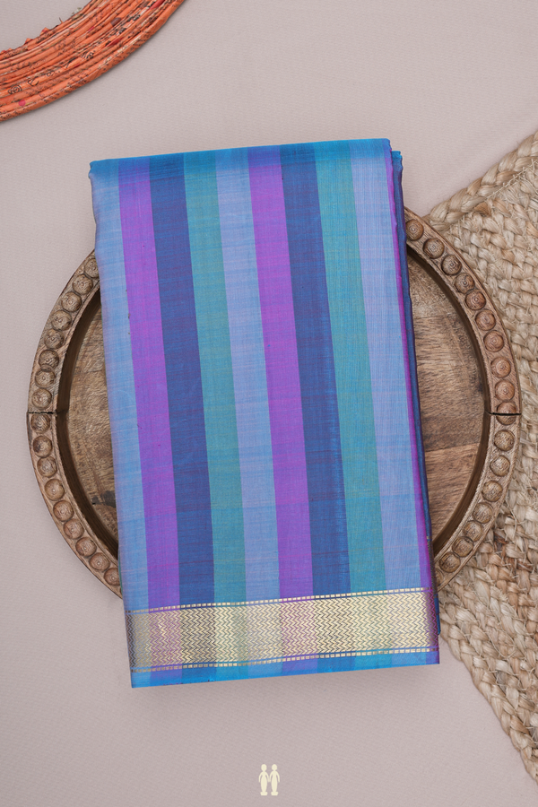 Kanchipuram Silk Saree In Multicolor With Stripes Design