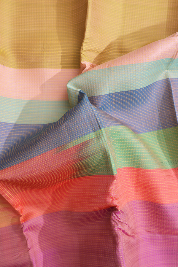 Kanchipuram Silk Saree In Multicolor With Stripes Design