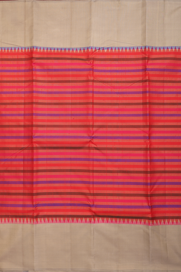 Kanchipuram Silk Saree In Multicolor With Stripes Design