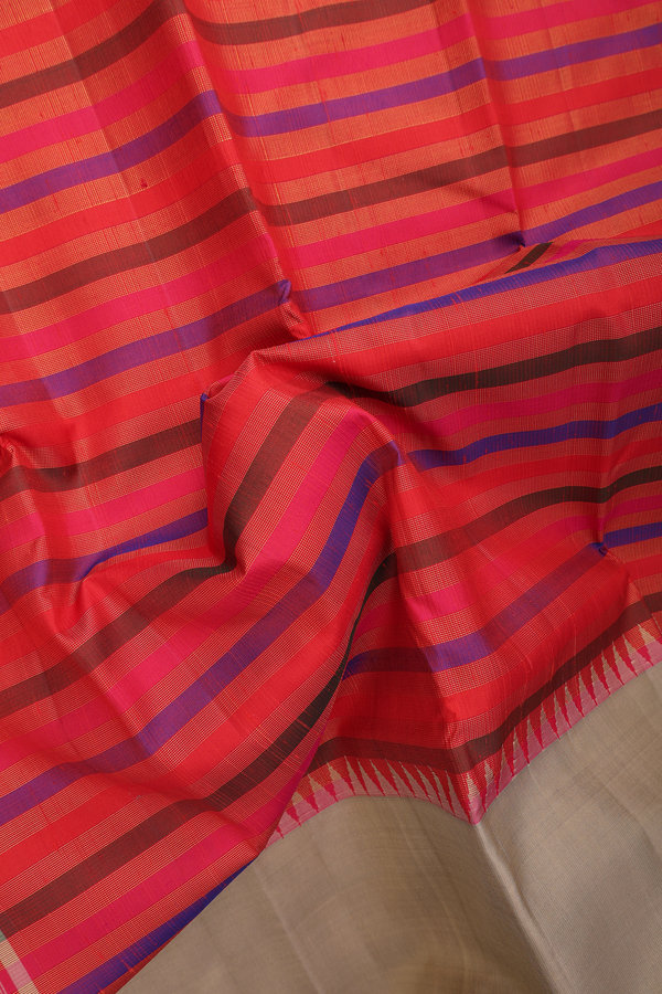 Kanchipuram Silk Saree In Multicolor With Stripes Design