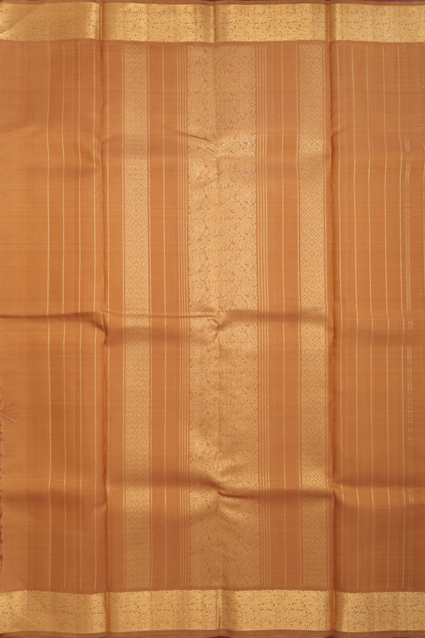 Kanchipuram Silk Saree In Mustard Brown With Zari Buttas