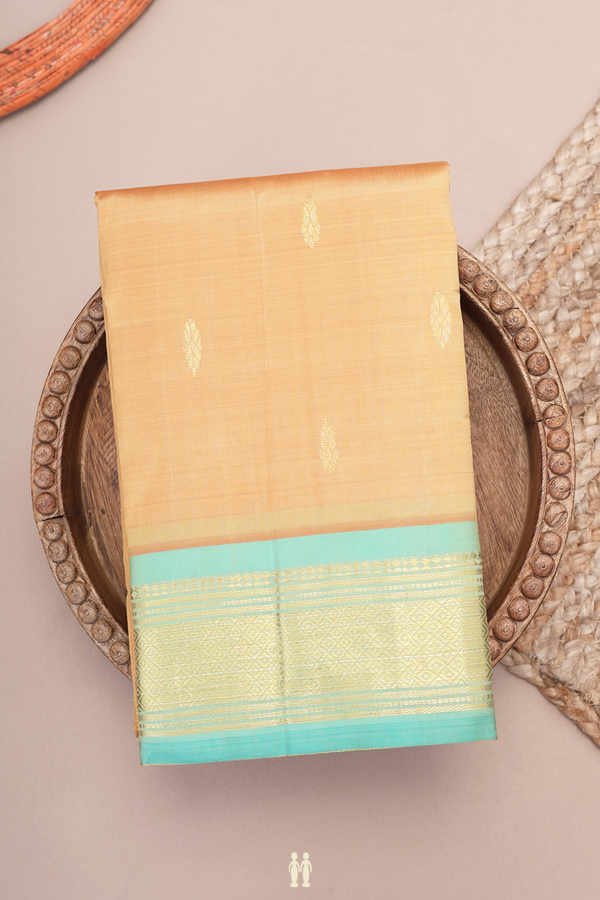 Kanchipuram Silk Saree In Mustard Brown With Zari Buttas