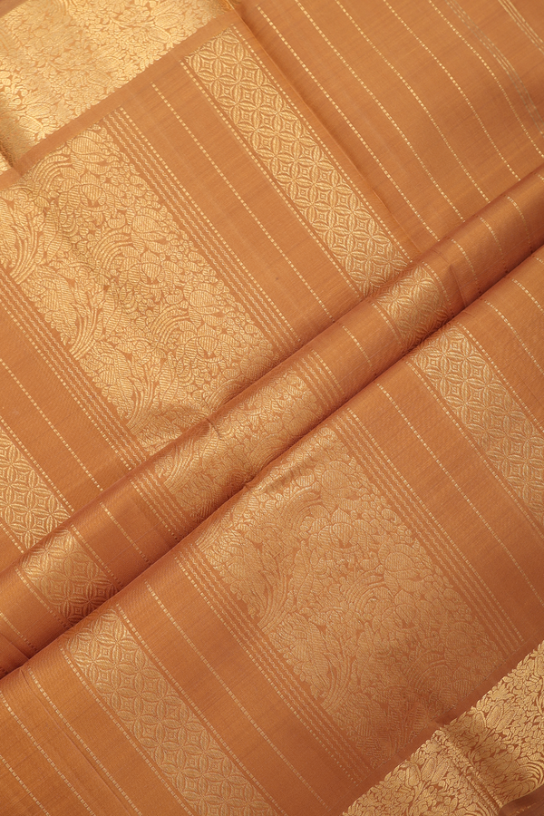 Kanchipuram Silk Saree In Mustard Brown With Zari Buttas