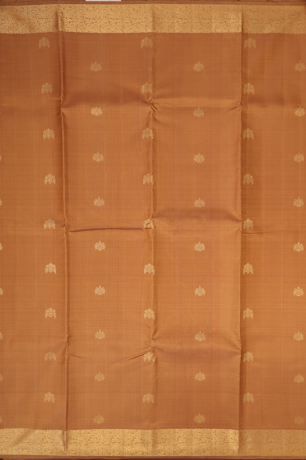 Kanchipuram Silk Saree In Mustard Brown With Zari Buttas