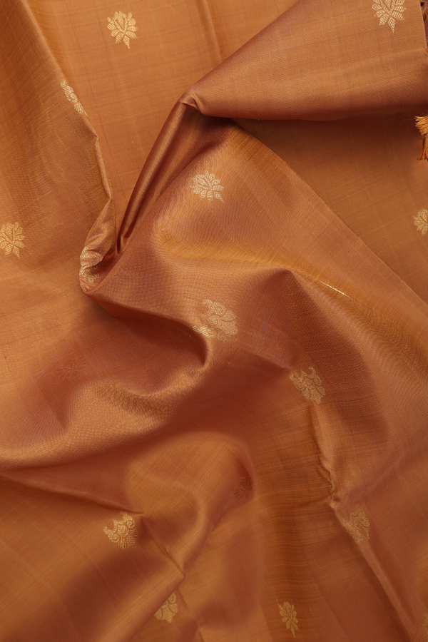 Kanchipuram Silk Saree In Mustard Brown With Zari Buttas