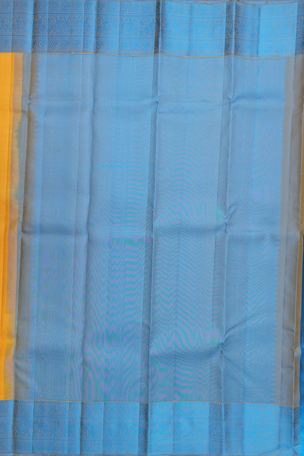Kanchipuram Silk Saree In Mustard Yellow With Peacock Buttas