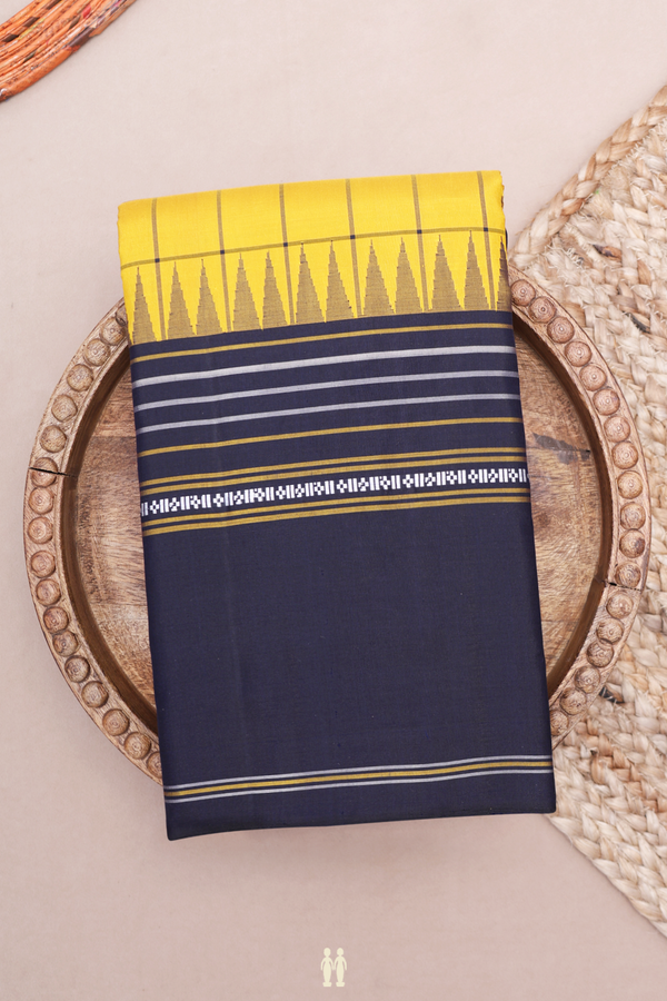 Kanchipuram Silk Saree In Mustard Yellow With Checked Design