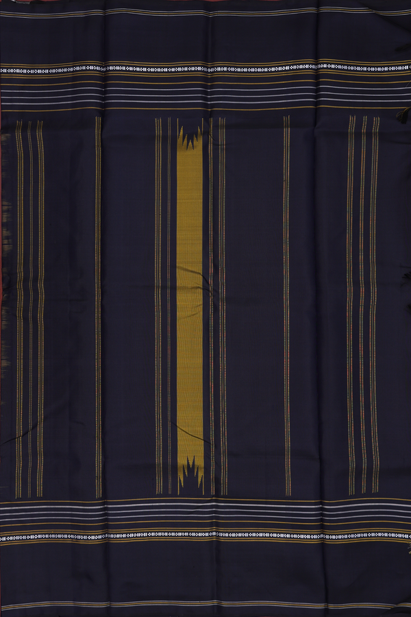 Kanchipuram Silk Saree In Mustard Yellow With Checked Design