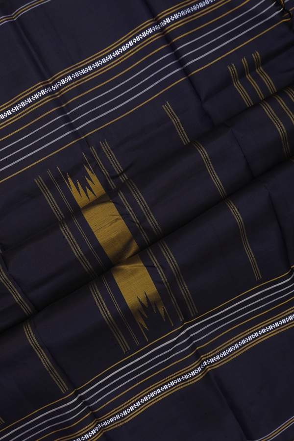 Kanchipuram Silk Saree In Mustard Yellow With Checked Design
