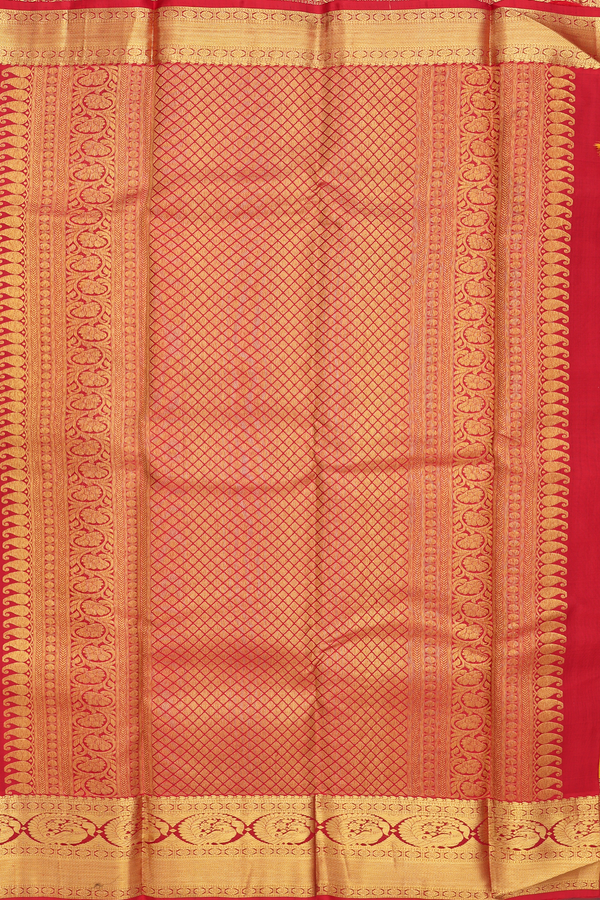 Kanchipuram Silk Saree In Mustard Yellow With Checks Design