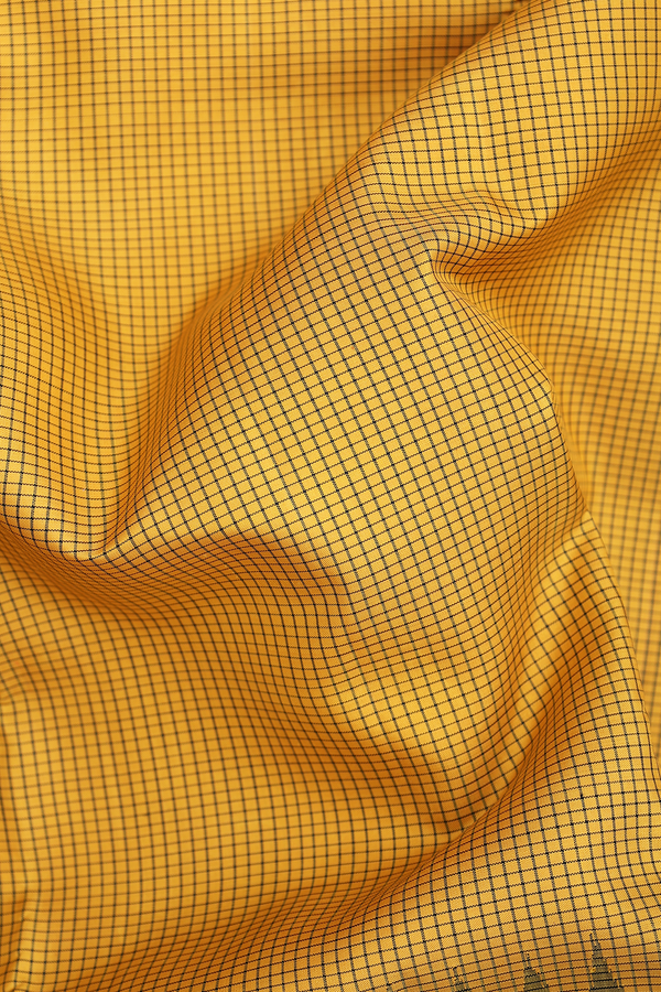 Kanchipuram Silk Saree In Mustard Yellow With Checks Design
