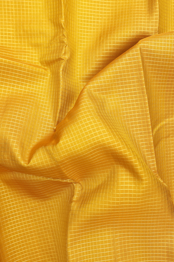 Kanchipuram Silk Saree In Mustard Yellow With Checks Design