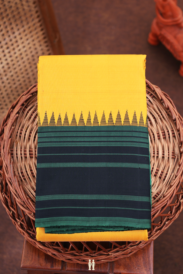 Kanchipuram Silk Saree In Mustard Yellow With Contrast Border