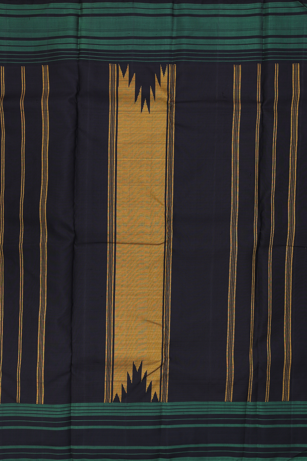 Kanchipuram Silk Saree In Mustard Yellow With Contrast Border
