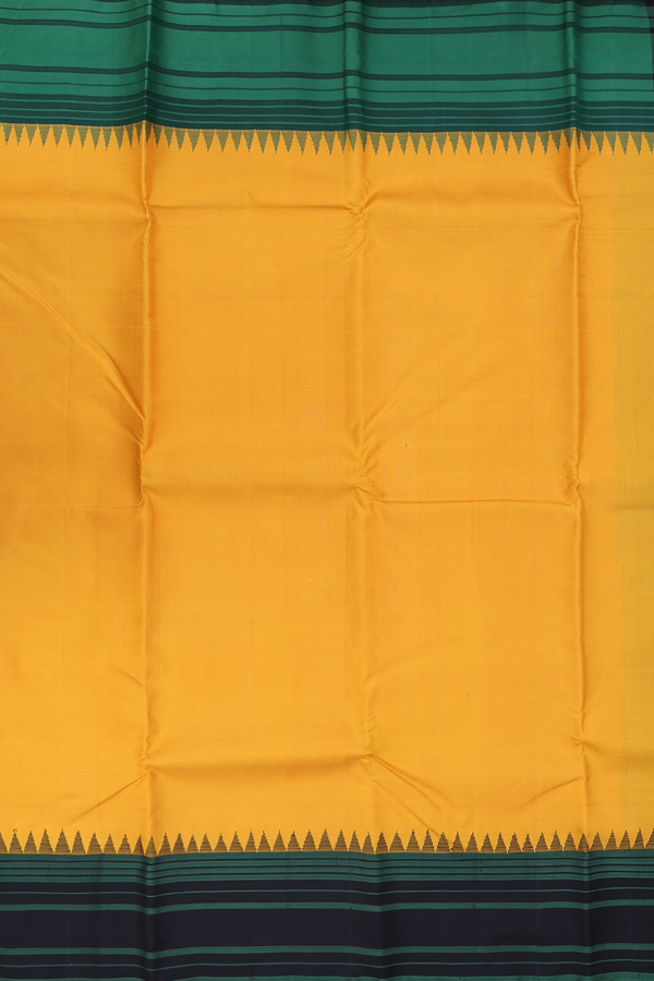 Kanchipuram Silk Saree In Mustard Yellow With Contrast Border