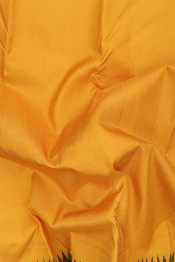 Kanchipuram Silk Saree In Mustard Yellow With Contrast Border