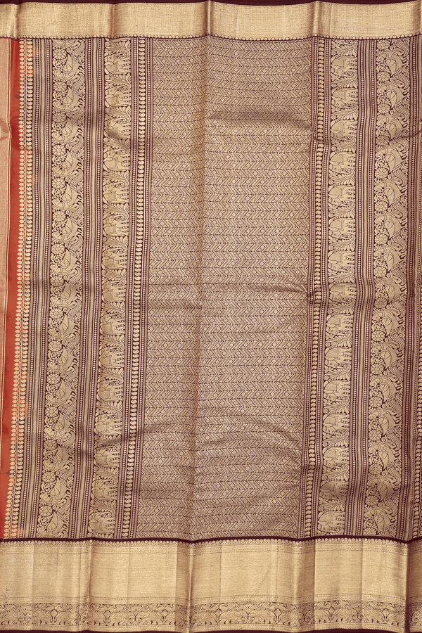Kanchipuram Silk Saree In Mustard Yellow With Floral Buttas