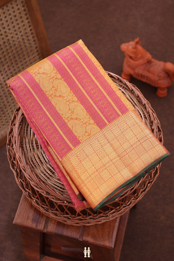 Kanchipuram Silk Saree In Rust Orange With Paisley Design
