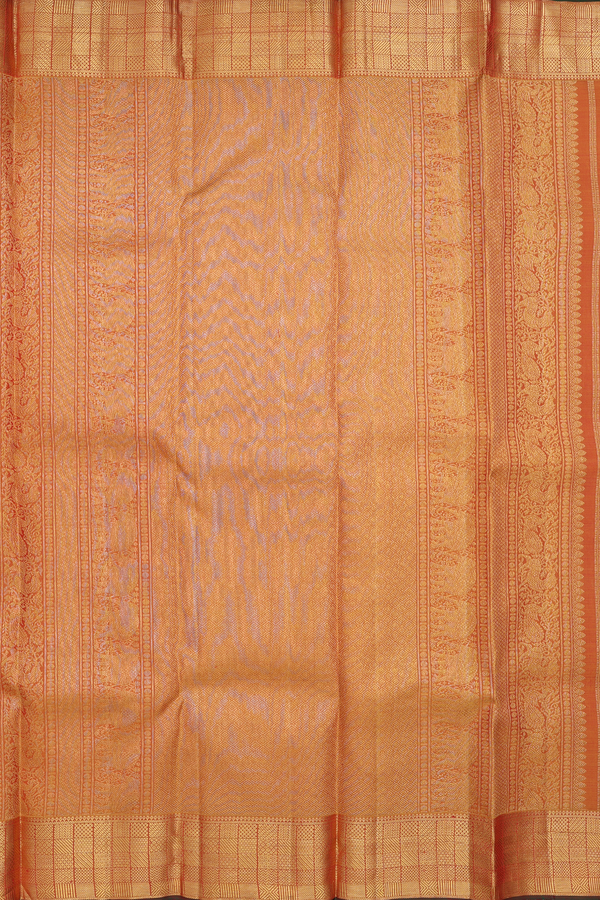 Kanchipuram Silk Saree In Rust Orange With Paisley Design