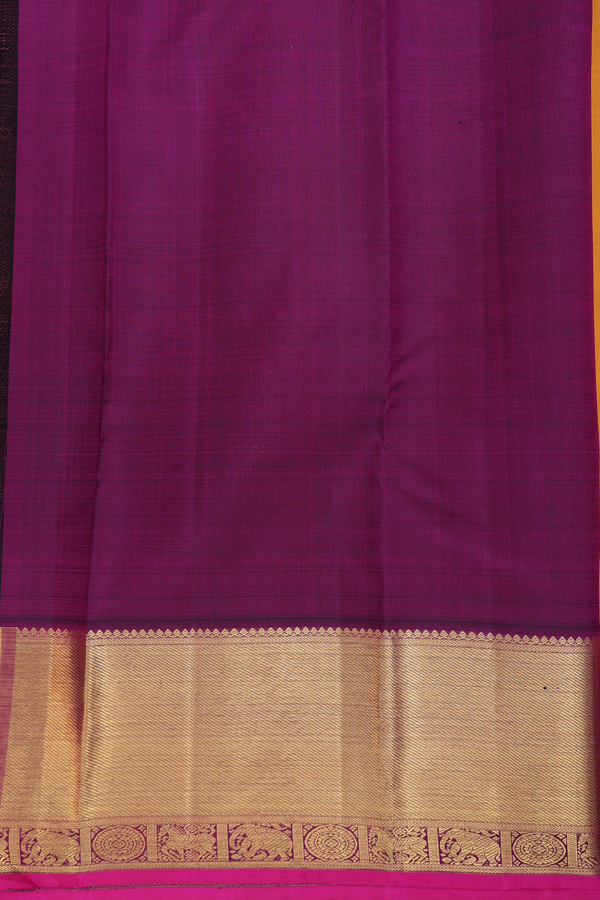 Kanchipuram Silk Saree In Mustard Yellow With Peacock Buttas