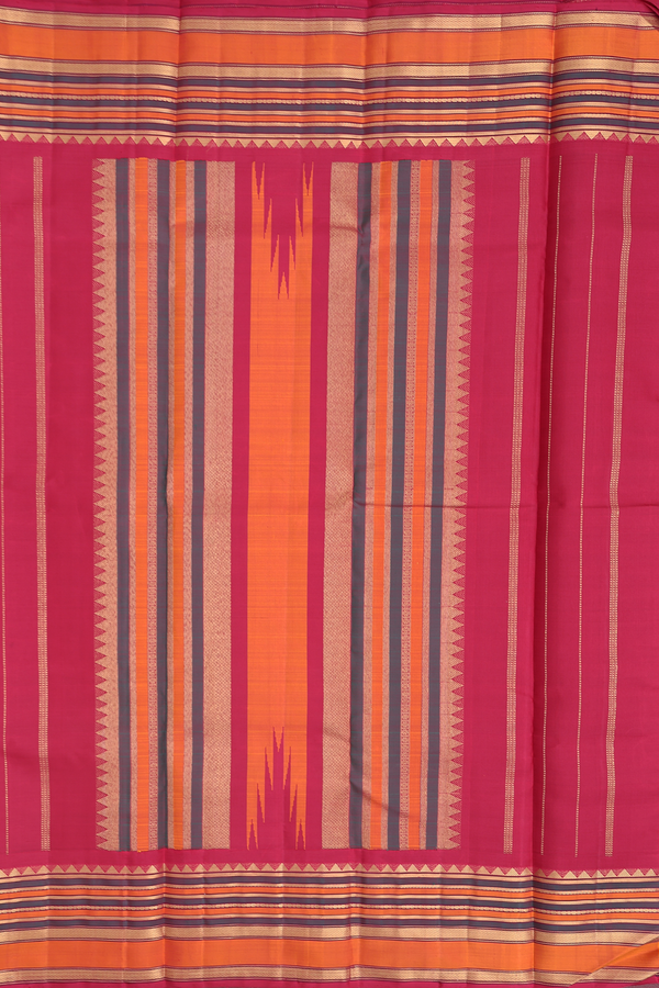 Kanchipuram Silk Saree In Mustard Yellow With Stripes Design