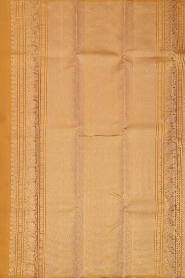 Kanchipuram Silk Saree In Mustard Yellow With Zari Buttas