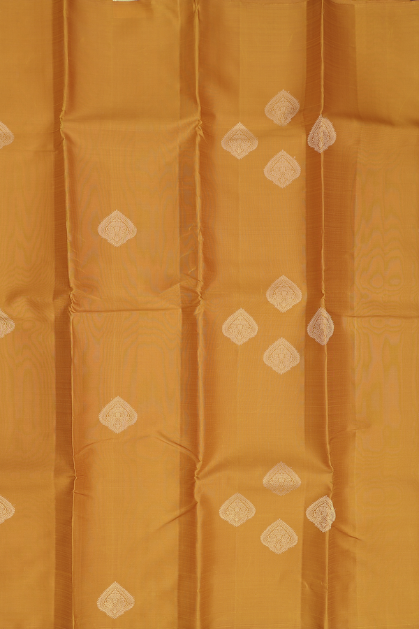Kanchipuram Silk Saree In Mustard Yellow With Zari Buttas