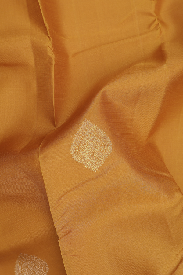 Kanchipuram Silk Saree In Mustard Yellow With Zari Buttas
