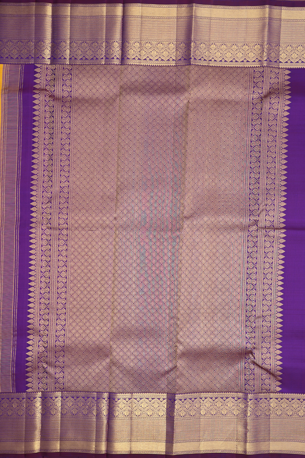 Kanchipuram Silk Saree In Mustard Yellow With Zari Motifs
