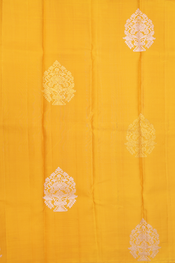 Kanchipuram Silk Saree In Mustard Yellow With Zari Motifs