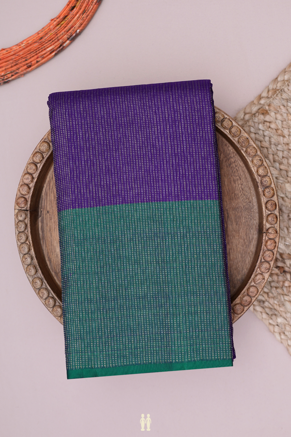 Kanchipuram Silk Saree In Royal Blue With Stripes Design