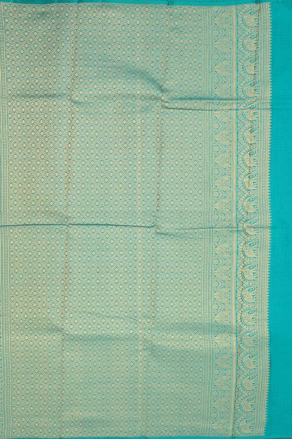 Kanchipuram Silk Saree In Navy Blue Along Checks With Buttas