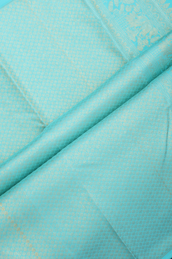 Kanchipuram Silk Saree In Navy Blue Along Checks With Buttas