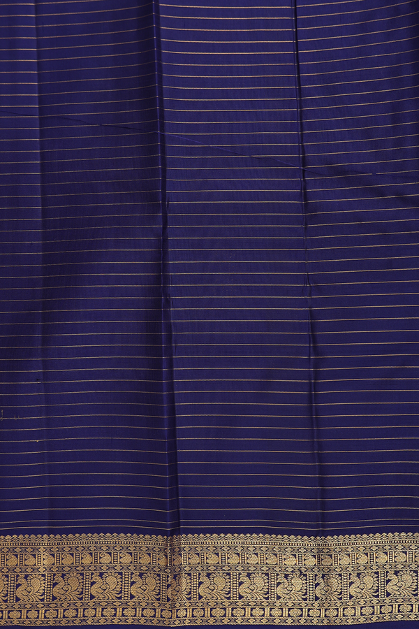 Kanchipuram Silk Saree In Navy Blue Along Stripes With Butta