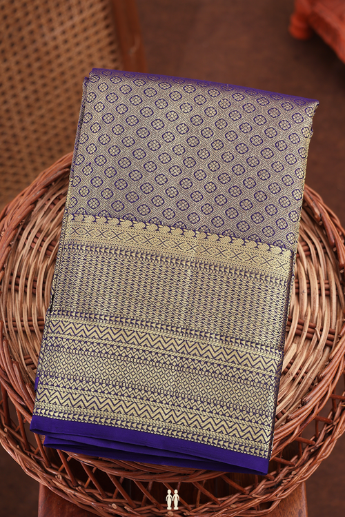 Kanchipuram Silk Saree In Navy Blue With Brocade Design