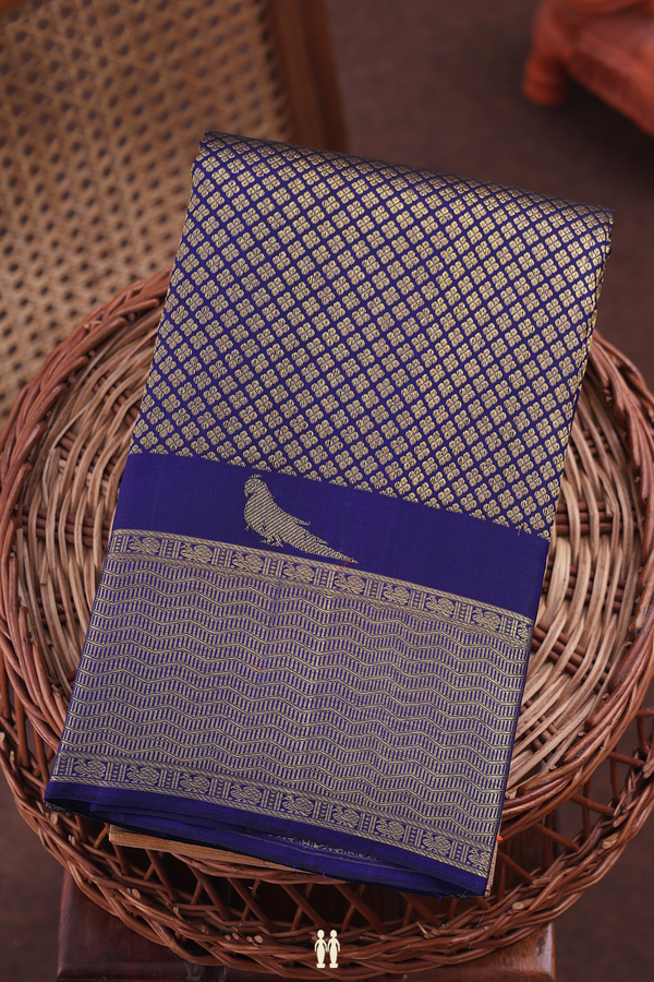 Kanchipuram Silk Saree In Navy Blue With Brocade Design