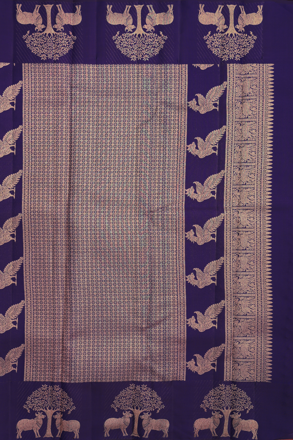 Kanchipuram Silk Saree In Navy Blue With Brocade Design