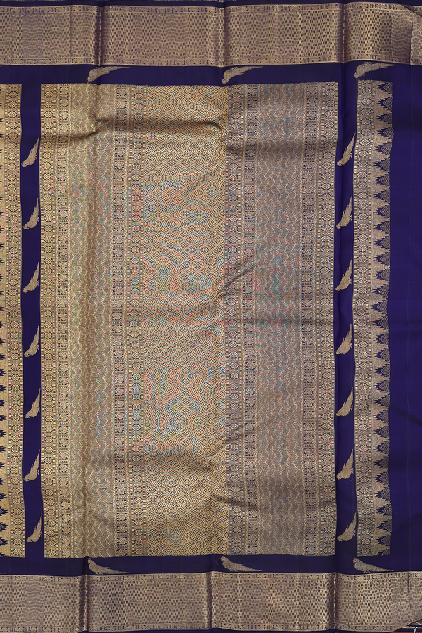 Kanchipuram Silk Saree In Navy Blue With Brocade Design
