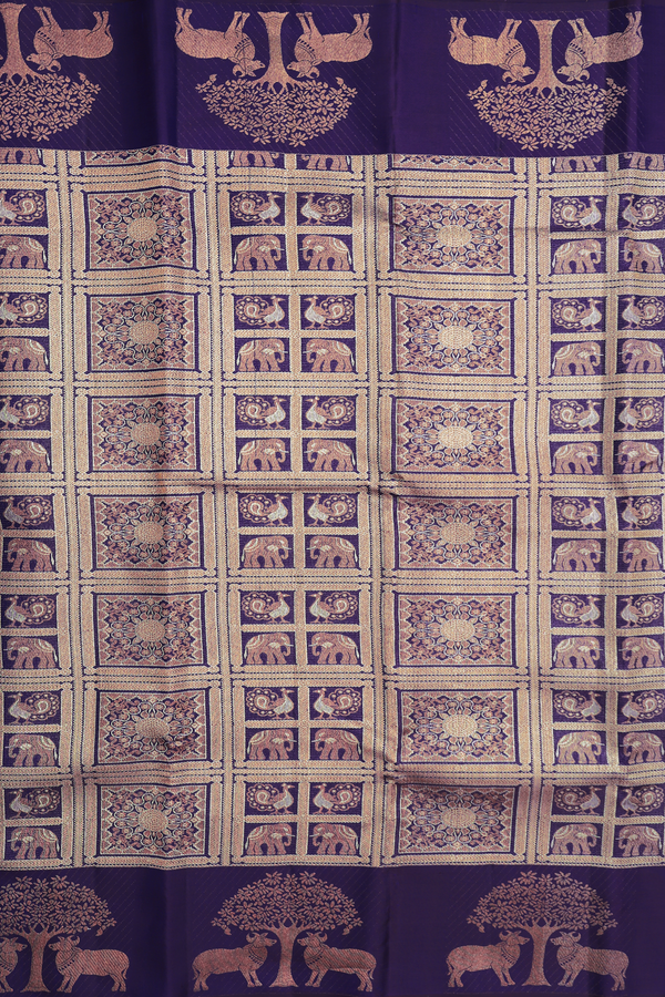 Kanchipuram Silk Saree In Navy Blue With Brocade Design
